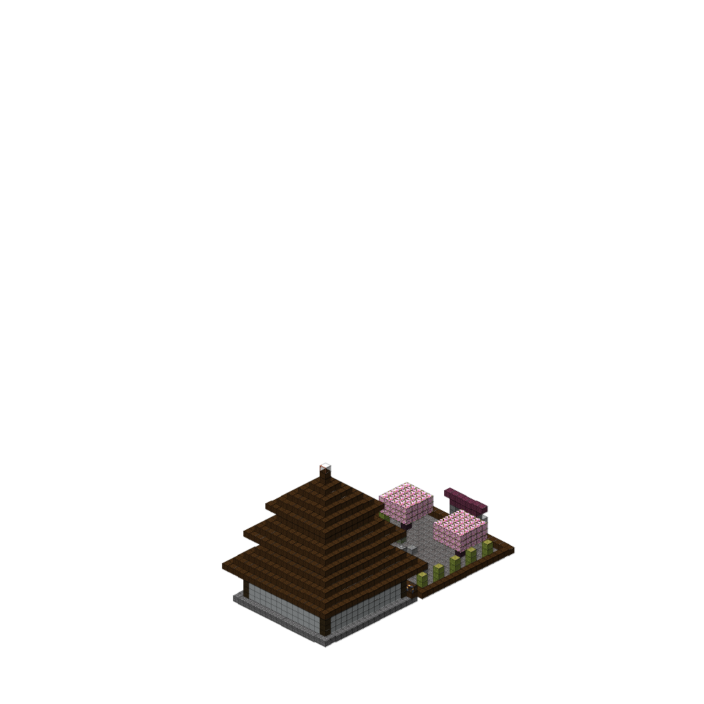 Japanese Pagoda Temple with Zen Garden (Group A), isometric render