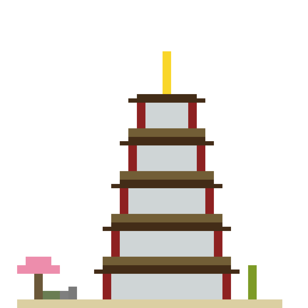 Japanese Pagoda Temple with Zen Garden (Group B) front view