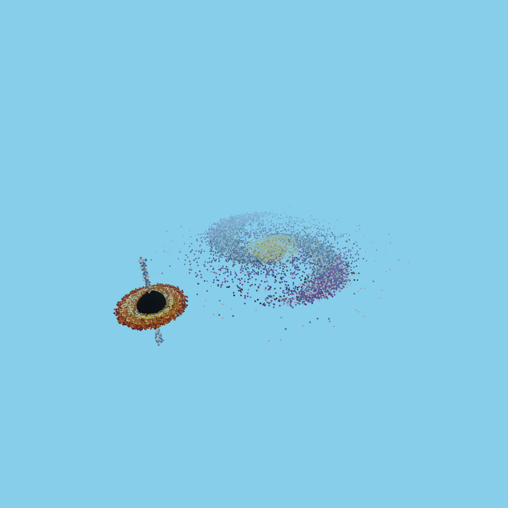 Galaxia Espiral + Agujero Negro Gargantua, isometric render
