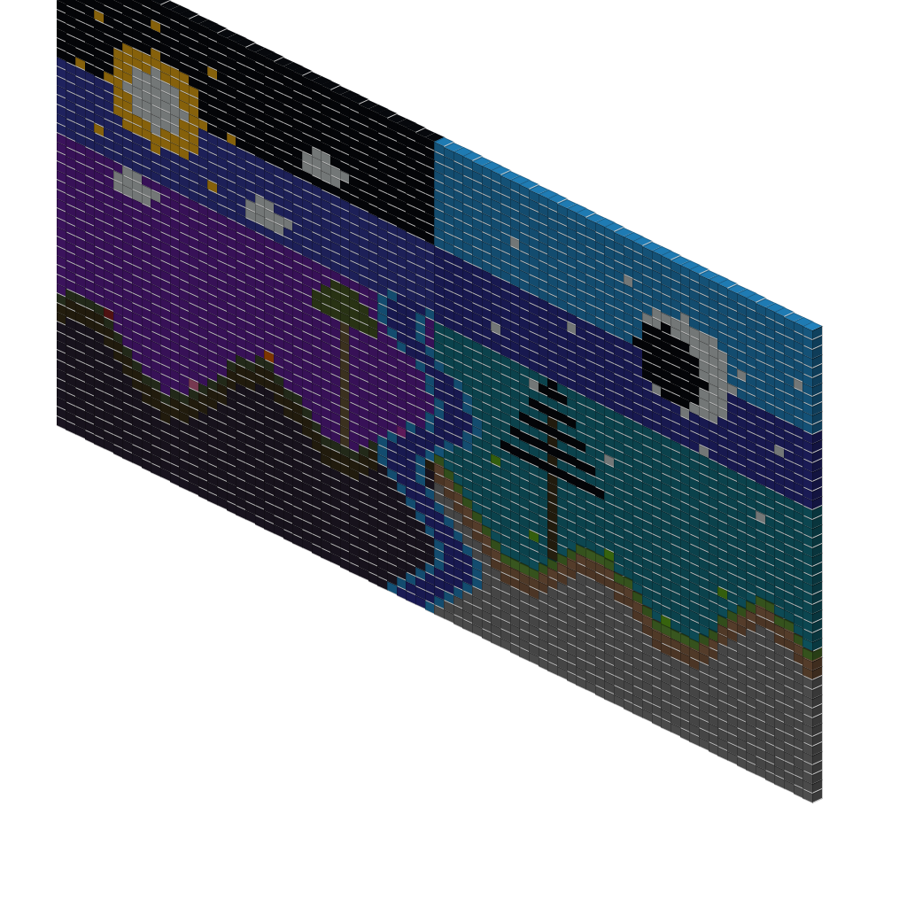 Day-Night Split Landscape Mural, isometric render