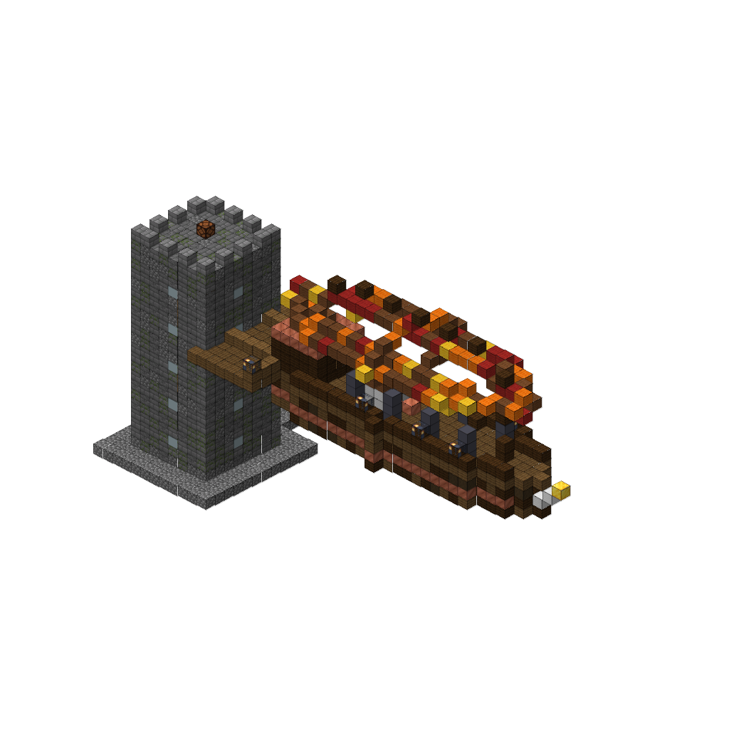 Steampunk Airship Docked at Tower (MCP Pipeline), isometric render