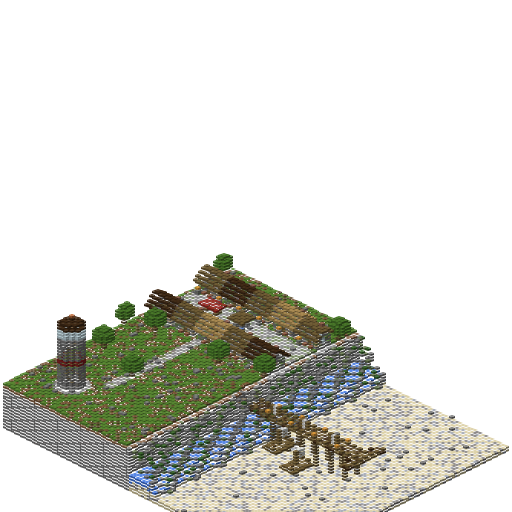 Fishing Village on Cliff, isometric render