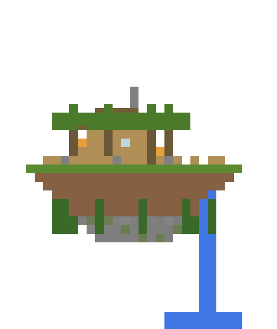 Floating Island with Waterfall (Group A) front view