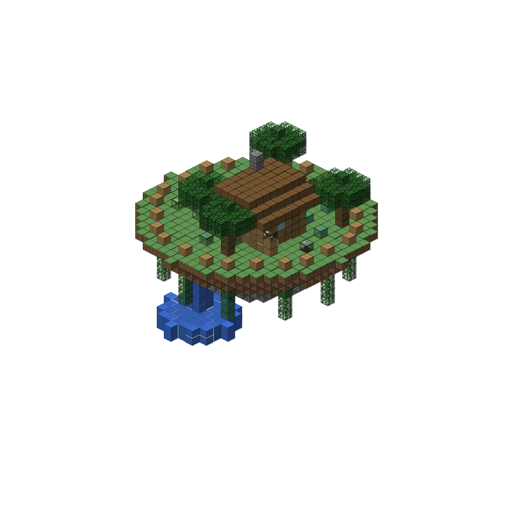 Floating Island with Waterfall (Group A), isometric render