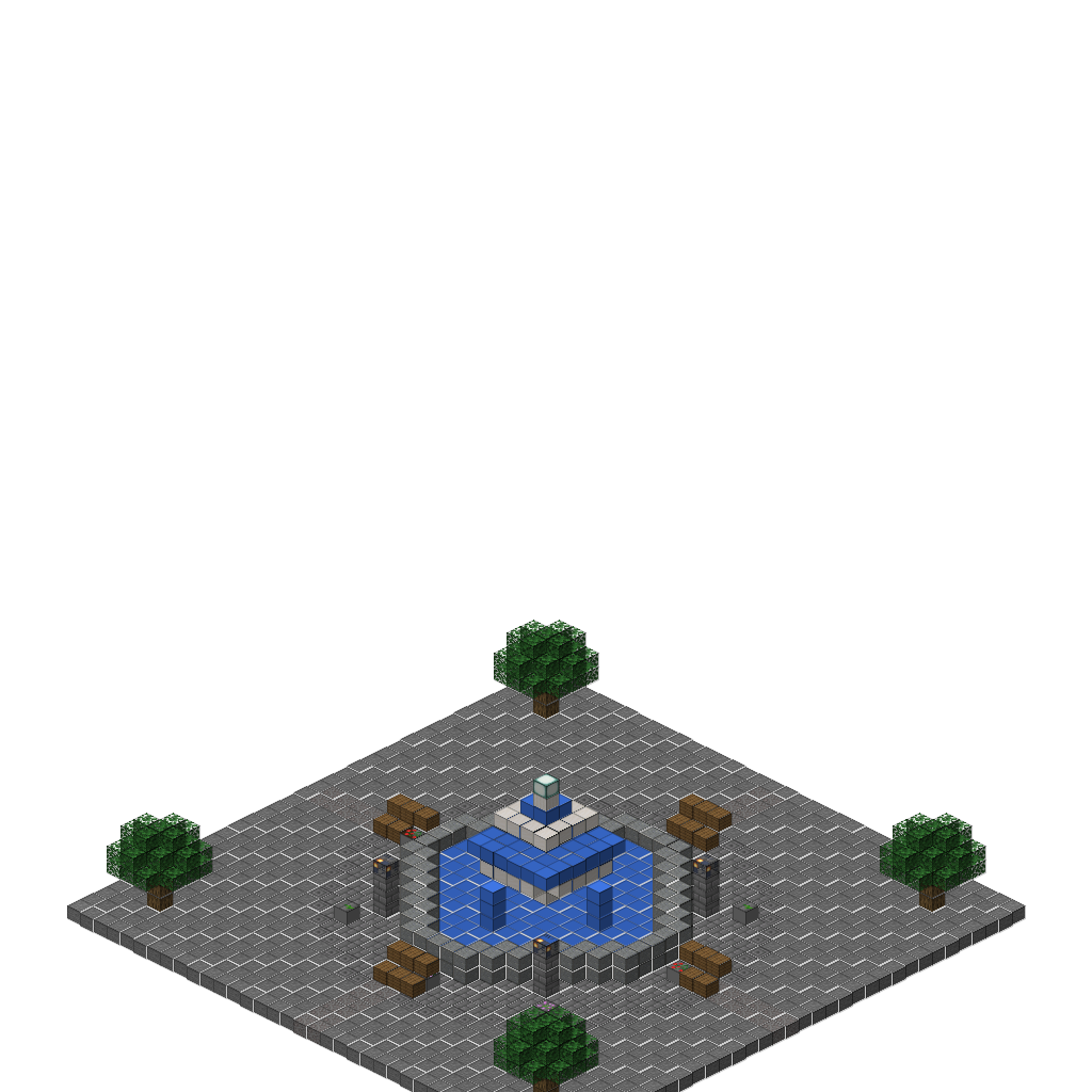 Ornate Fountain in a Park (Group B), isometric render
