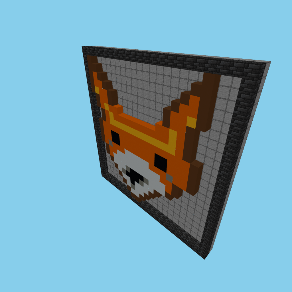 B-guided fox face pixel art, isometric render