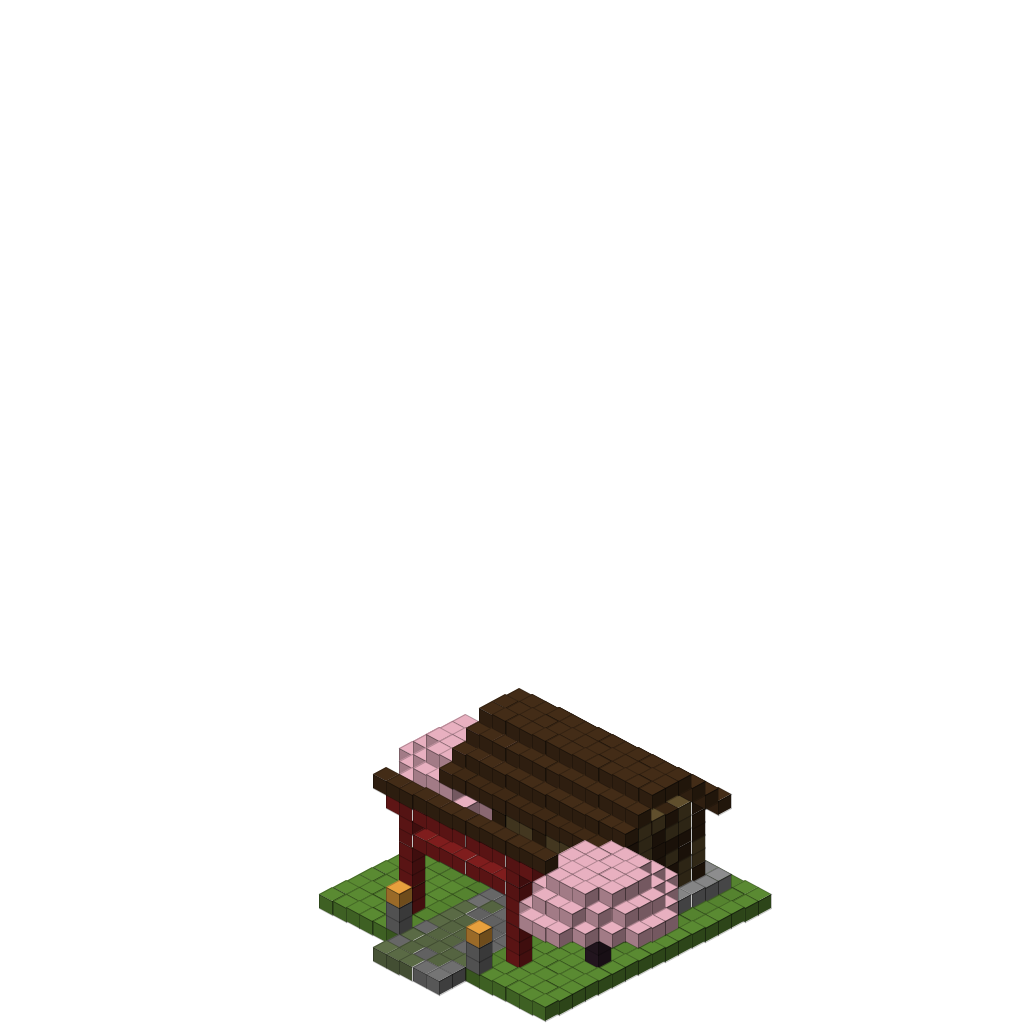 Japanese Torii Shrine, isometric render