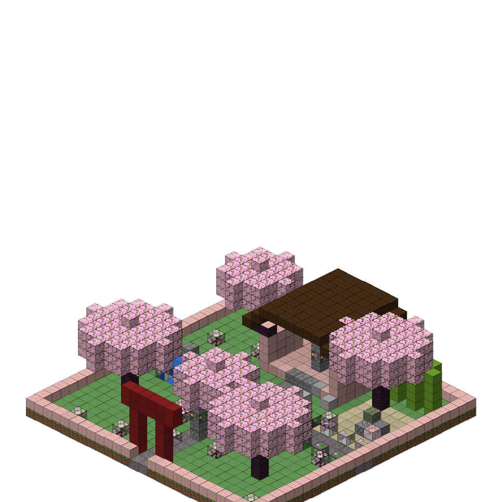 Cherry Blossom Garden with Shrine (Group A), isometric render