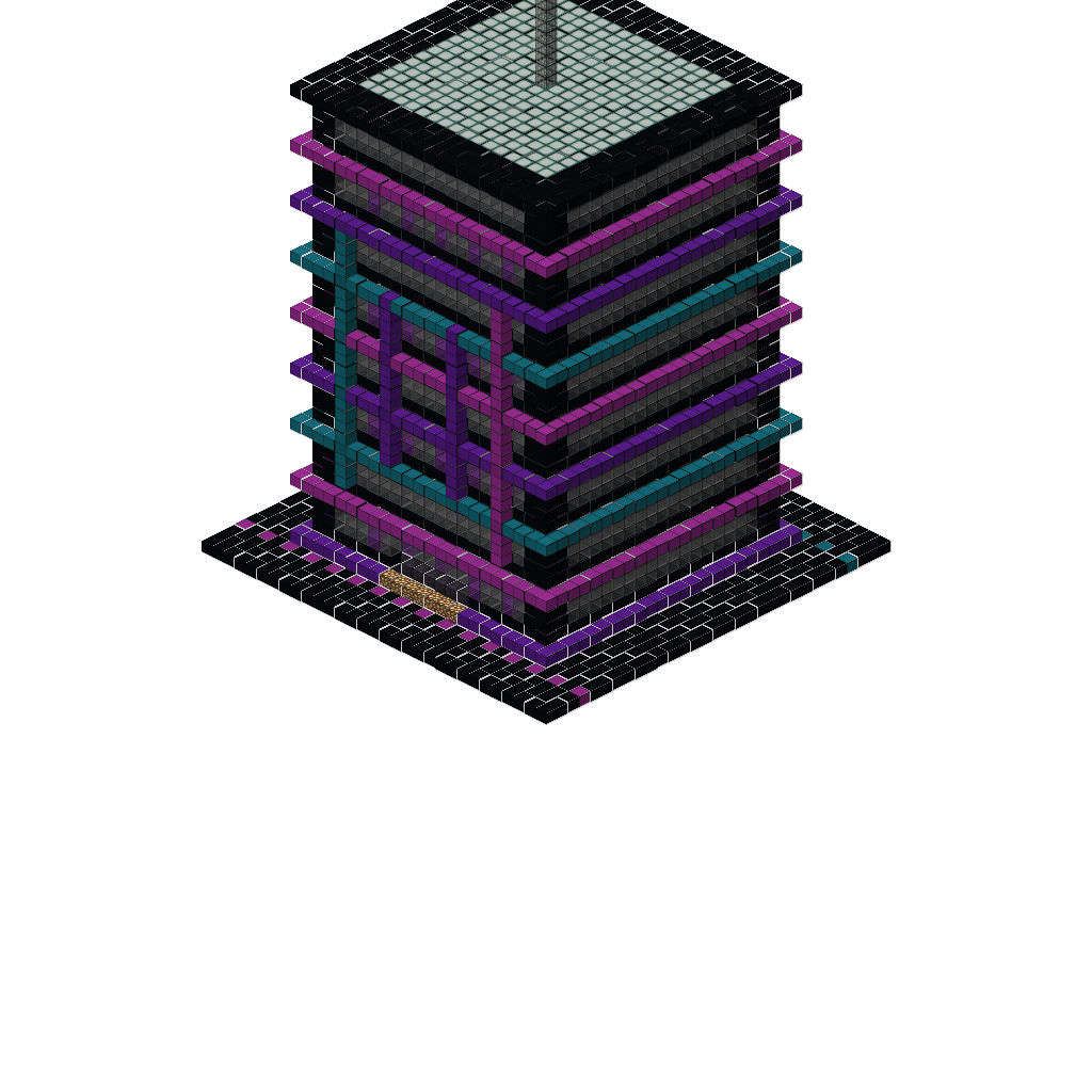 Cyberpunk Neon Tower, isometric render