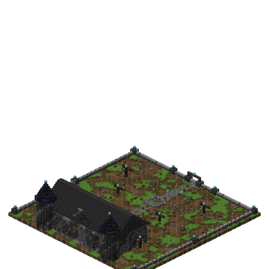 Haunted Mansion Courtyard, isometric render