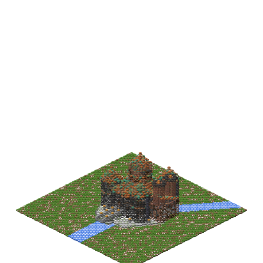Steampunk River Fortress, isometric render