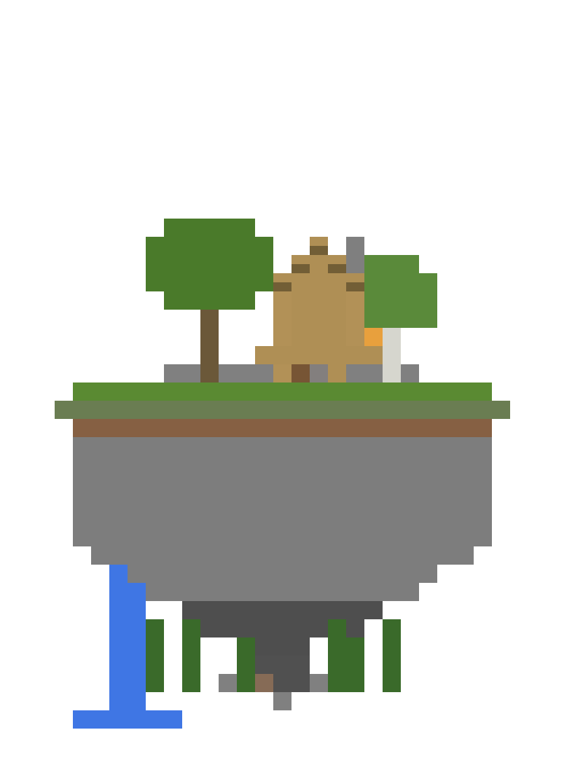 Floating Island with Waterfall and Small House (MCP Pipeline) front view