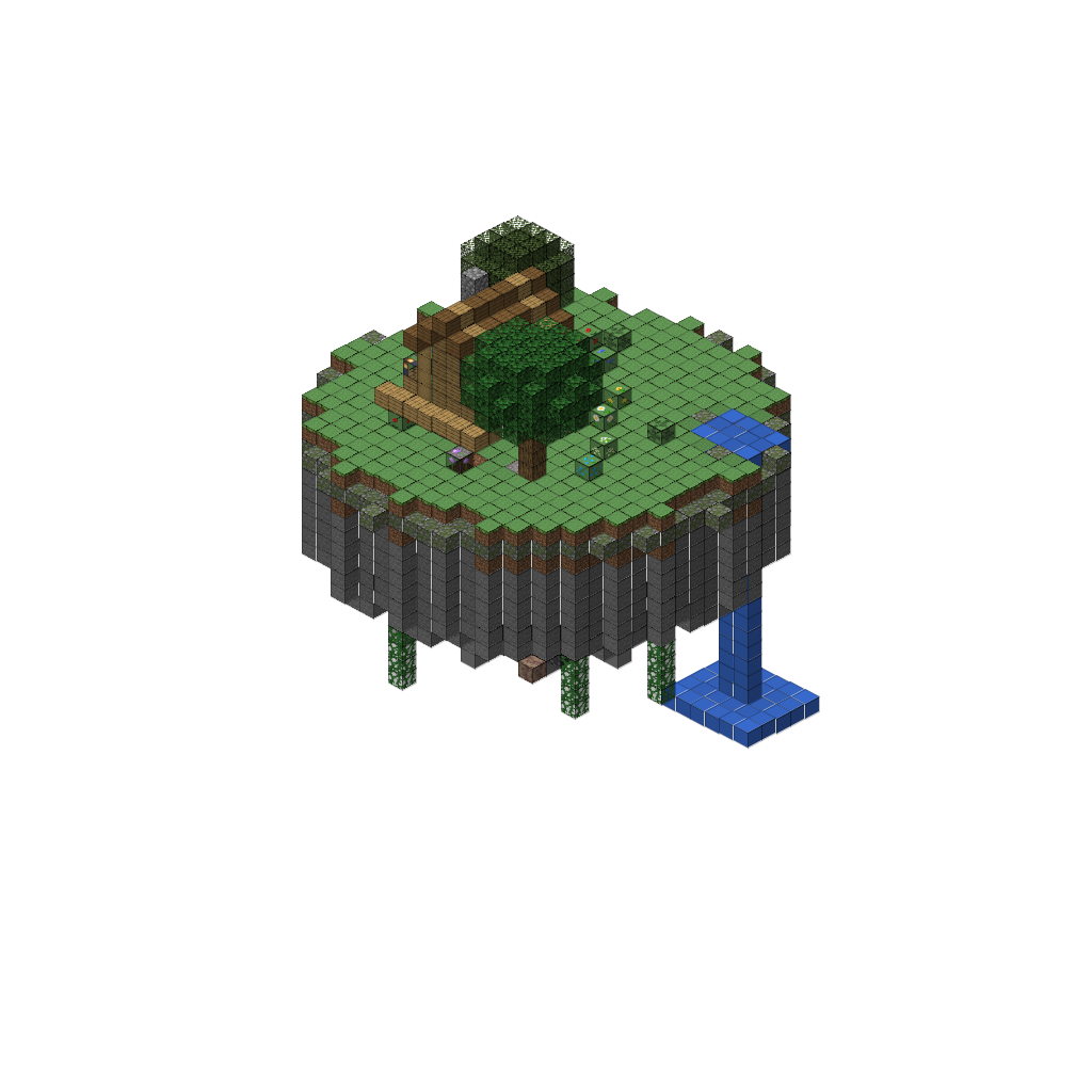 Floating Island with Waterfall and Small House (MCP Pipeline), isometric render