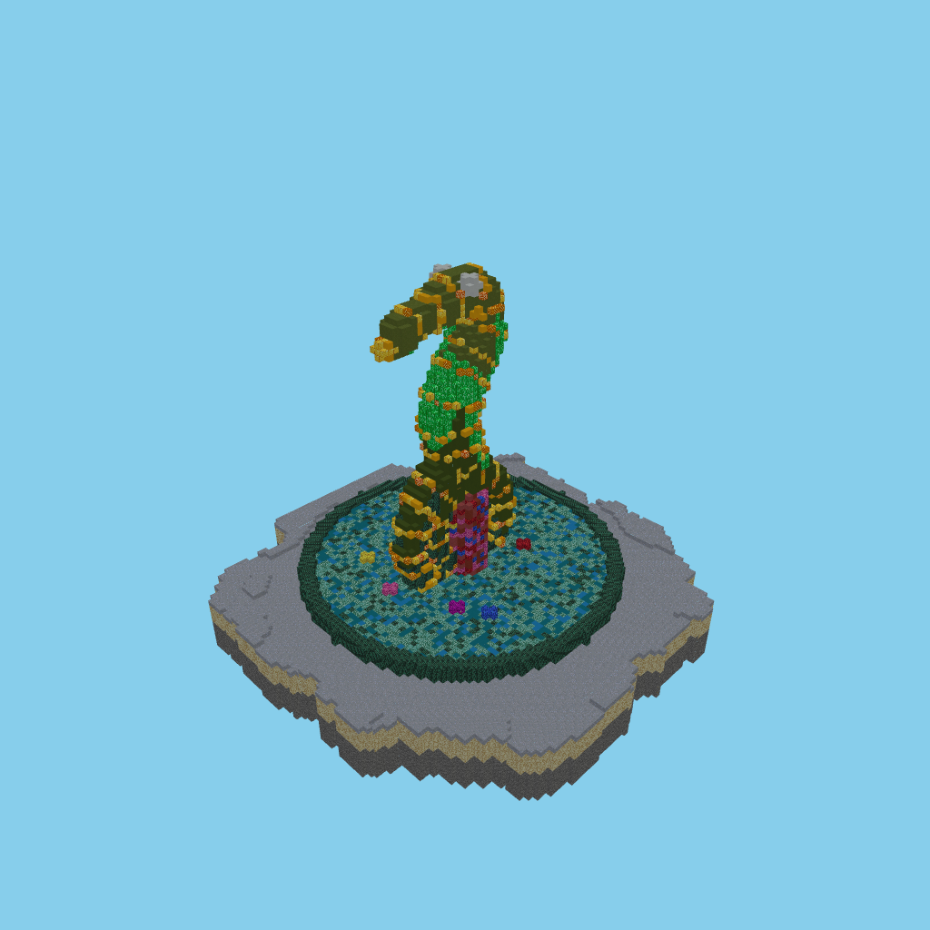 Emerald-and-Gold Seahorse Reef Statue, isometric render