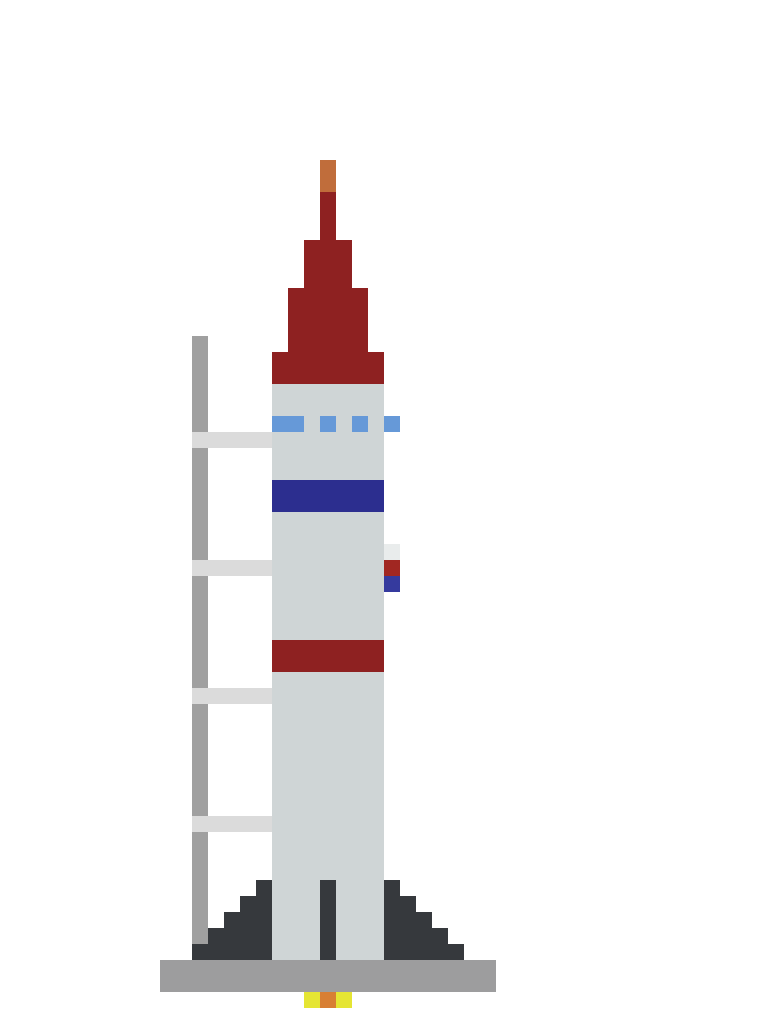 Space Rocket on Launchpad front view