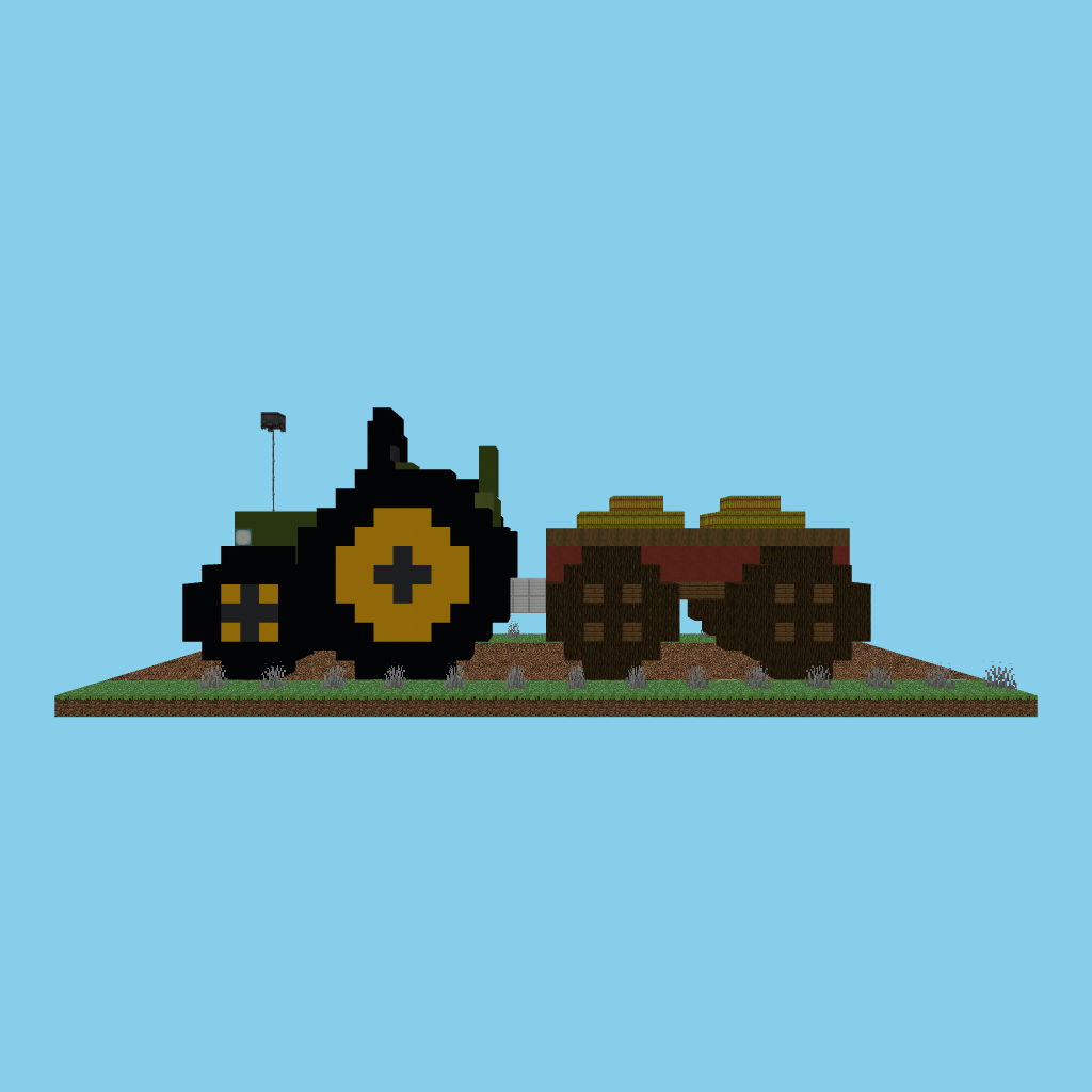 Farm tractor with hay wagon v2 front view