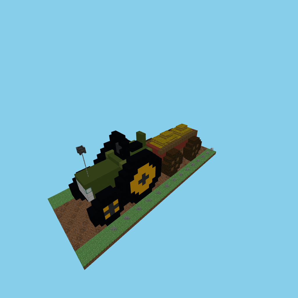 Farm tractor with hay wagon v2, isometric render
