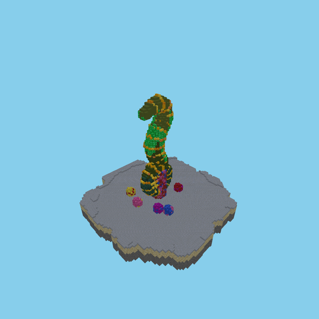 Emerald-and-Gold Seahorse Reef Statue, isometric render