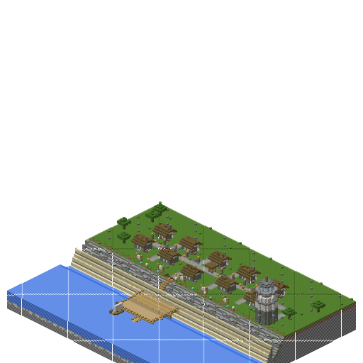 Fishing Village on Cliff Edge, isometric render