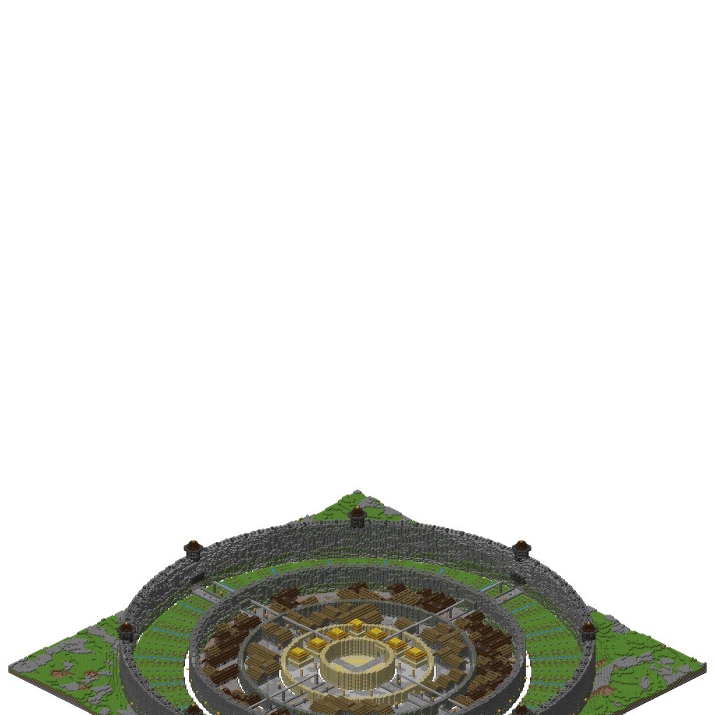 Ba Sing Se - Phase 2 v4: Correct Roofs + Lampposts, isometric render