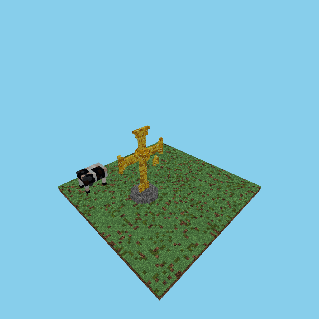 Cruz de la Victoria (Asturias) y una vaca, isometric render