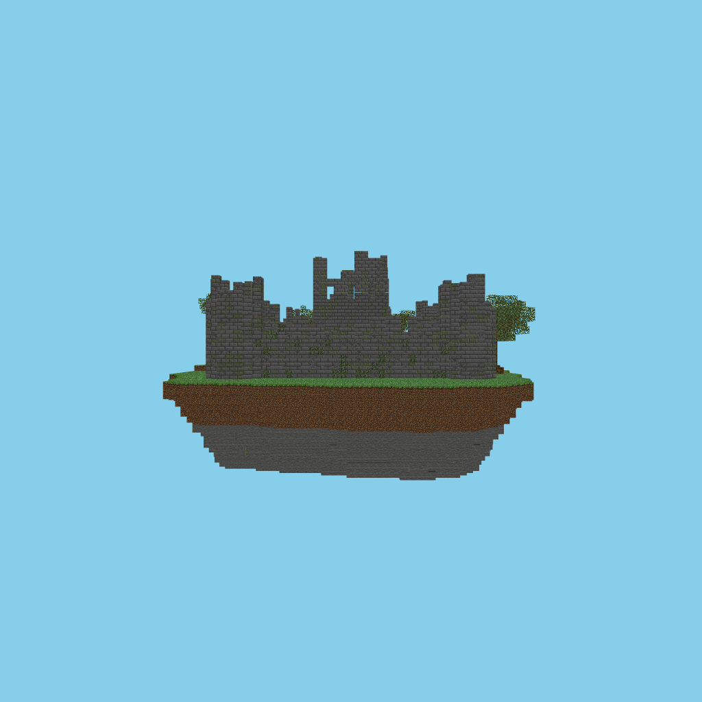 [autoeval-param] Ruined hilltop castle front view