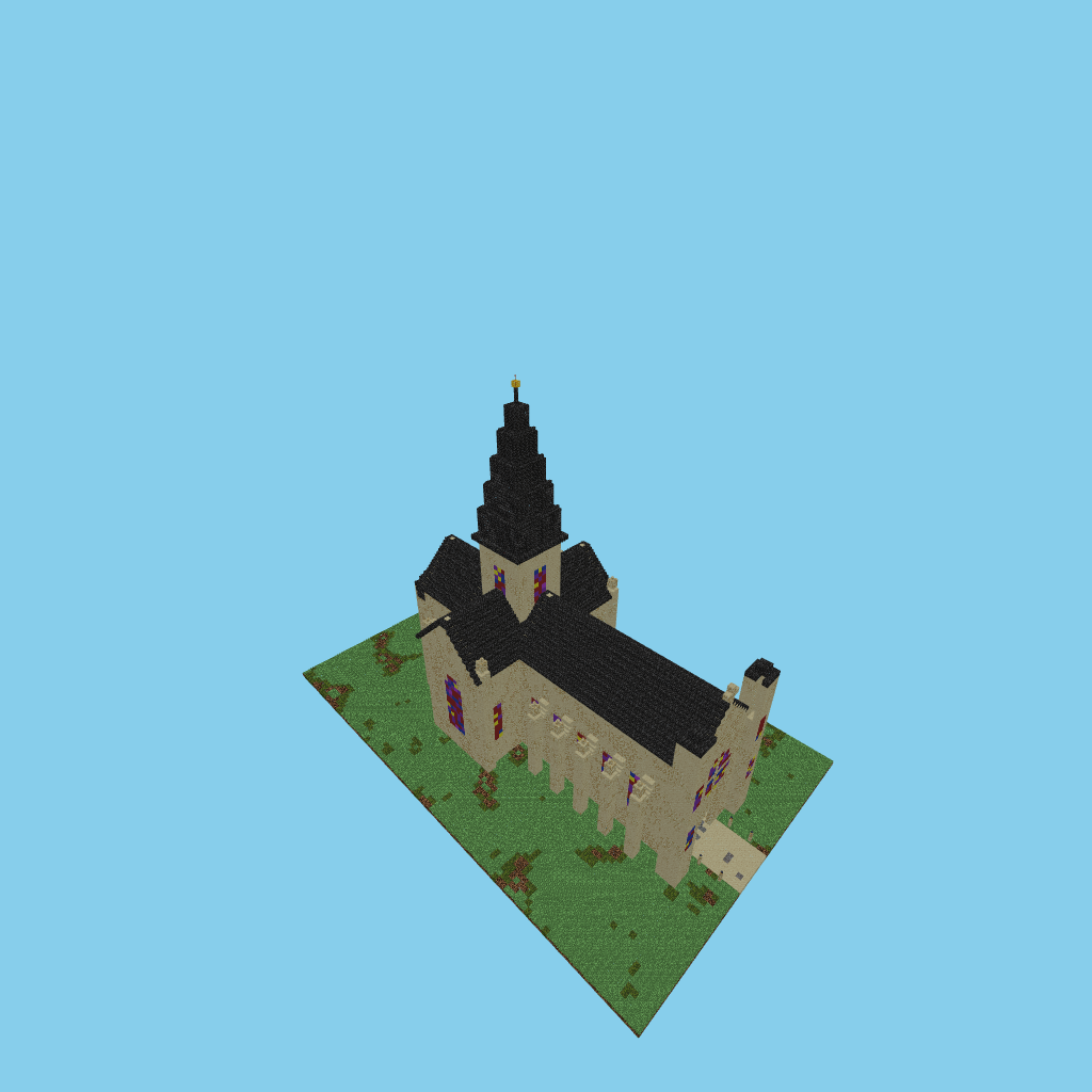 Pale Sandstone Gothic Cathedral, isometric render