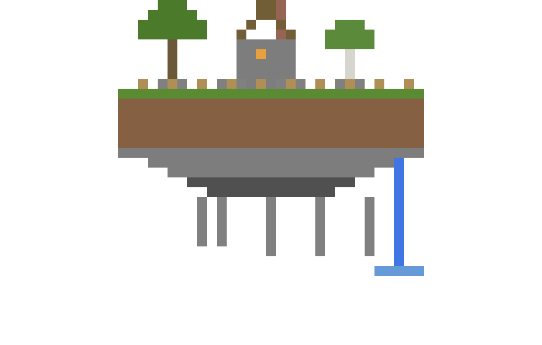 Floating Island with Waterfall and House (Group B) front view