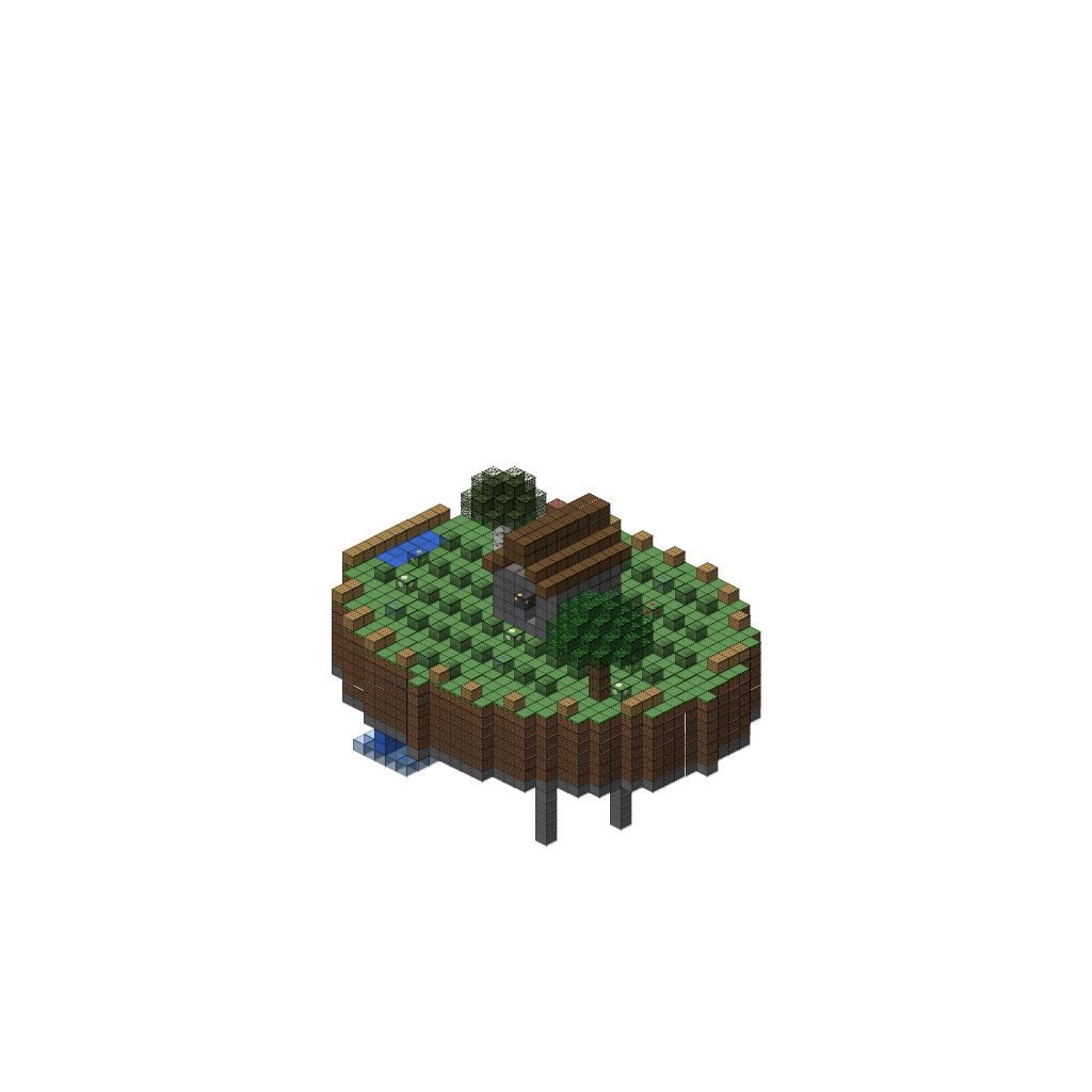 Floating Island with Waterfall and House (Group B), isometric render