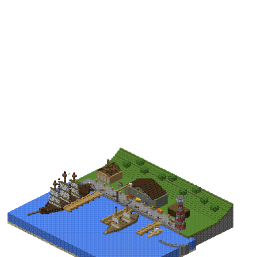 Medieval Ship Port v1, isometric render