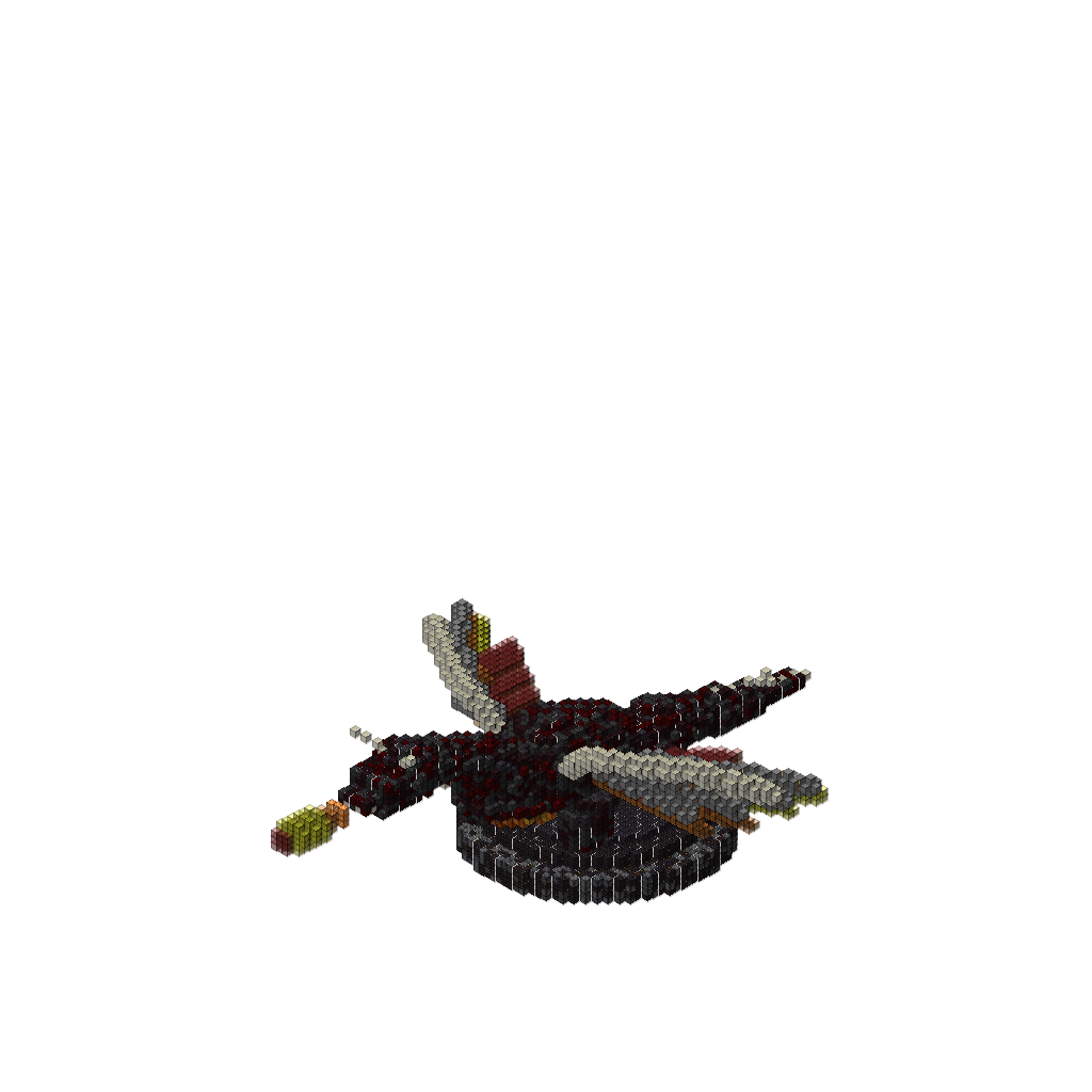 Dragon de fuego con alas abiertas, isometric render