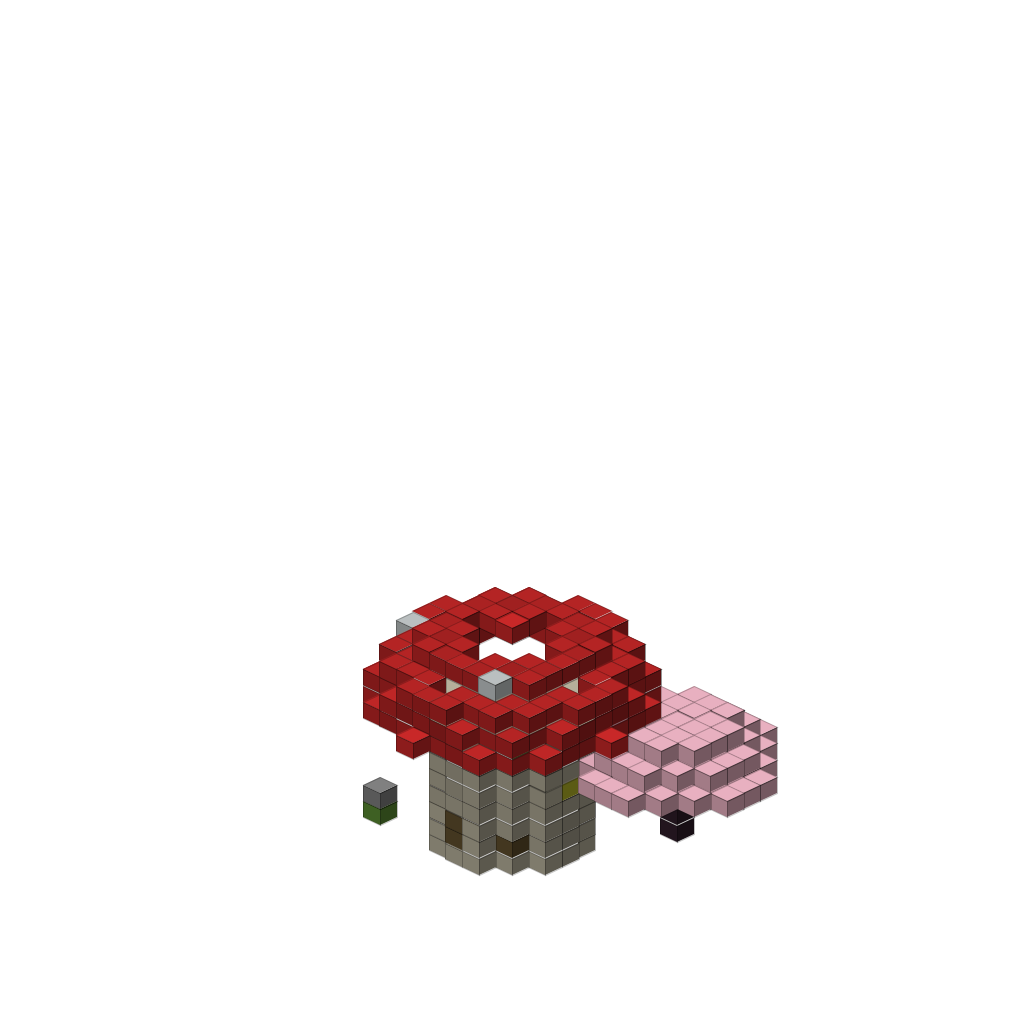 Cute mushroom house with garden, isometric render
