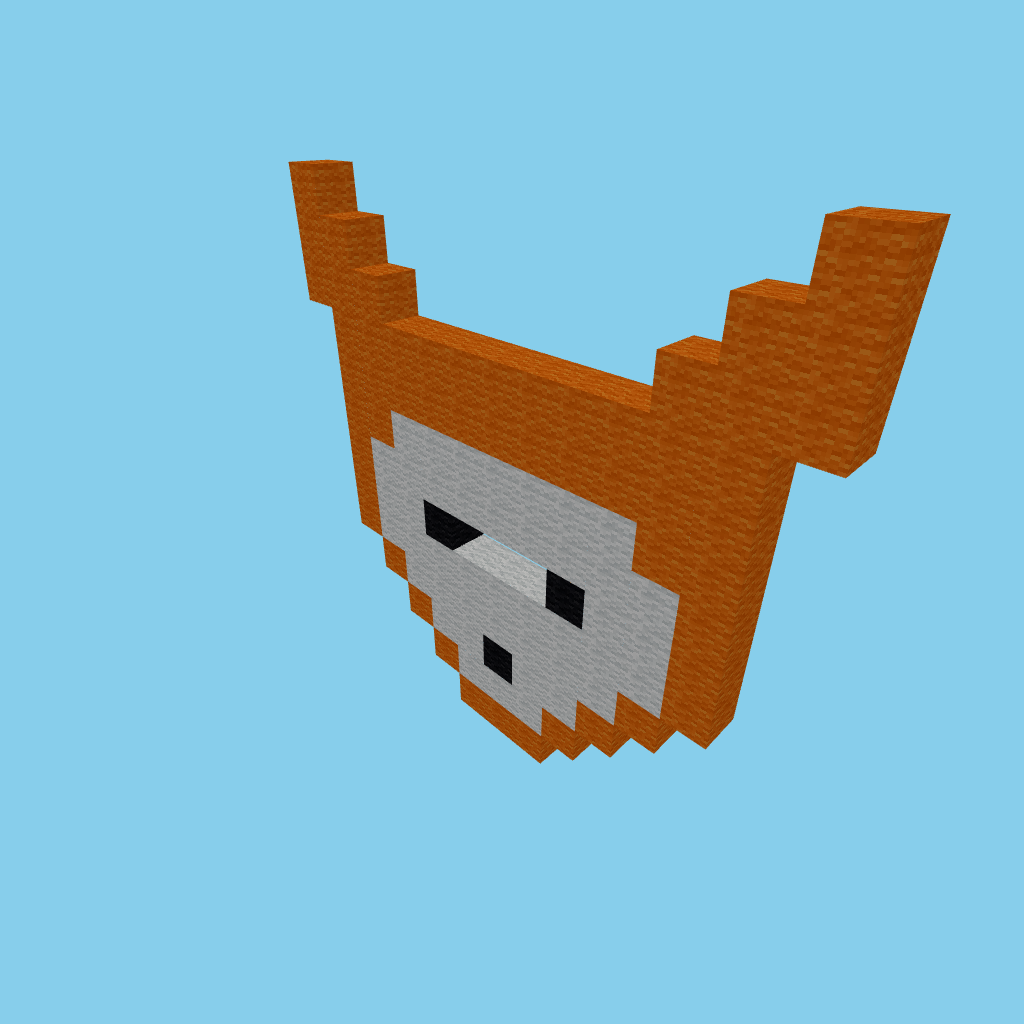 B-bare fox face pixel art, isometric render