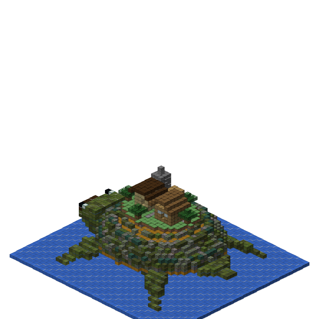 Giant Turtle with Village (Group A), isometric render
