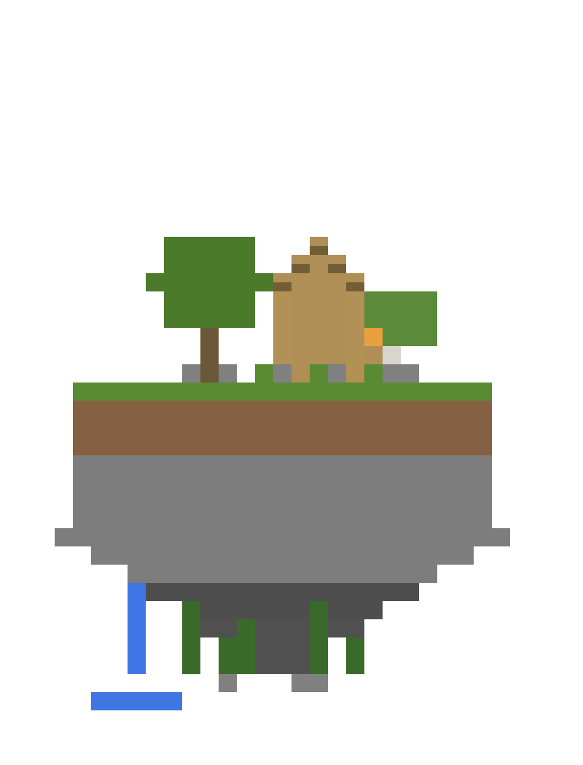 Floating Island with Waterfall and Small House (Phase 1) front view