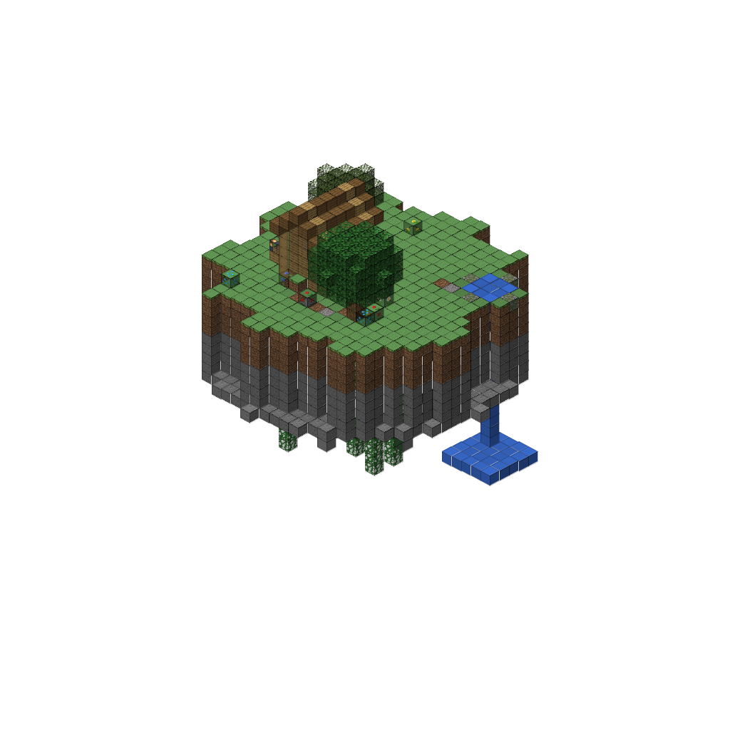 Floating Island with Waterfall and Small House (Phase 1), isometric render