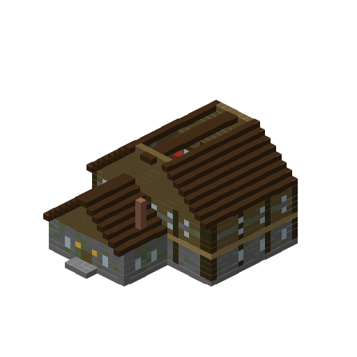 Medieval Hotel with Tavern, isometric render