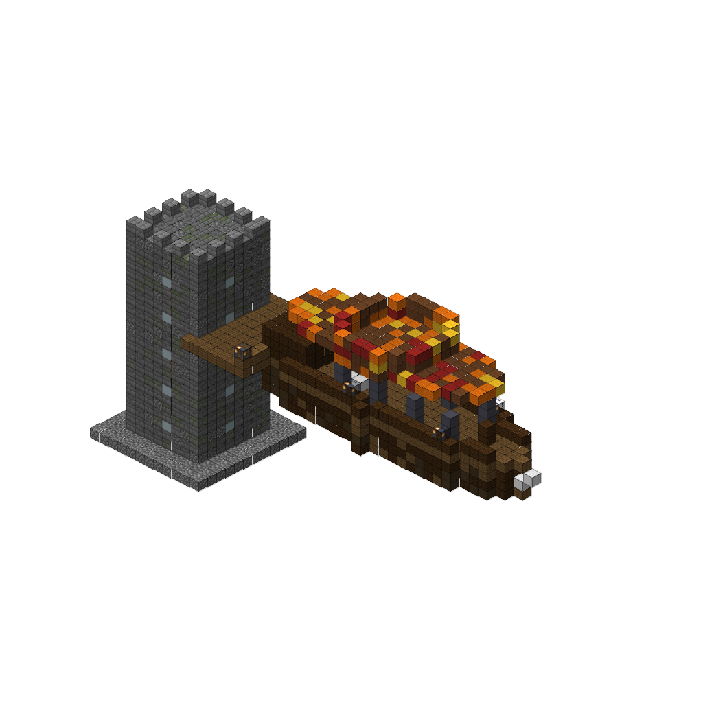 Steampunk Airship Docked at Tower (Phase 1), isometric render