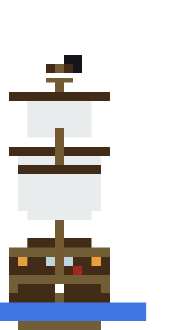 Pirate Ship with Sails on Ocean (Phase 1) front view