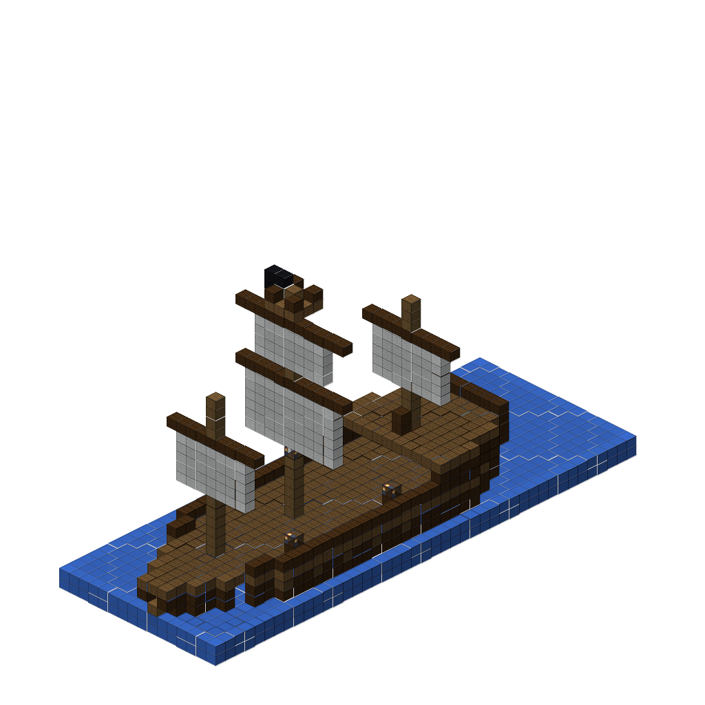 Pirate Ship with Sails on Ocean (Phase 1), isometric render
