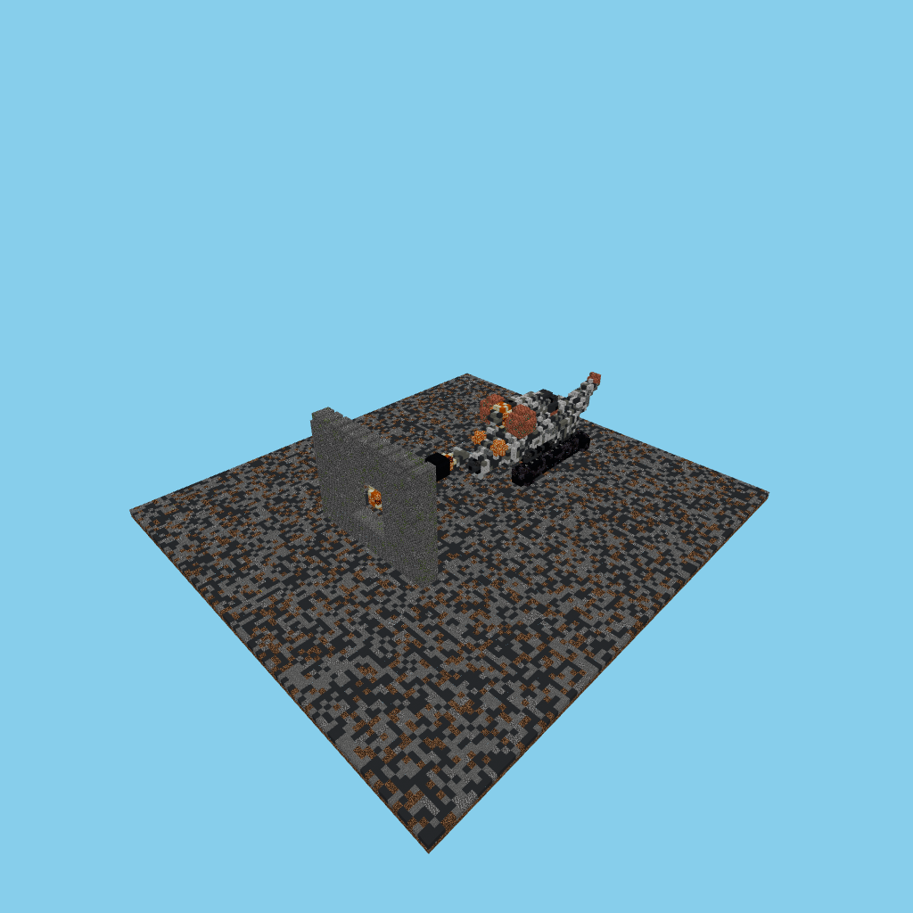 Rata-tanque mecánica disparando a un muro, isometric render