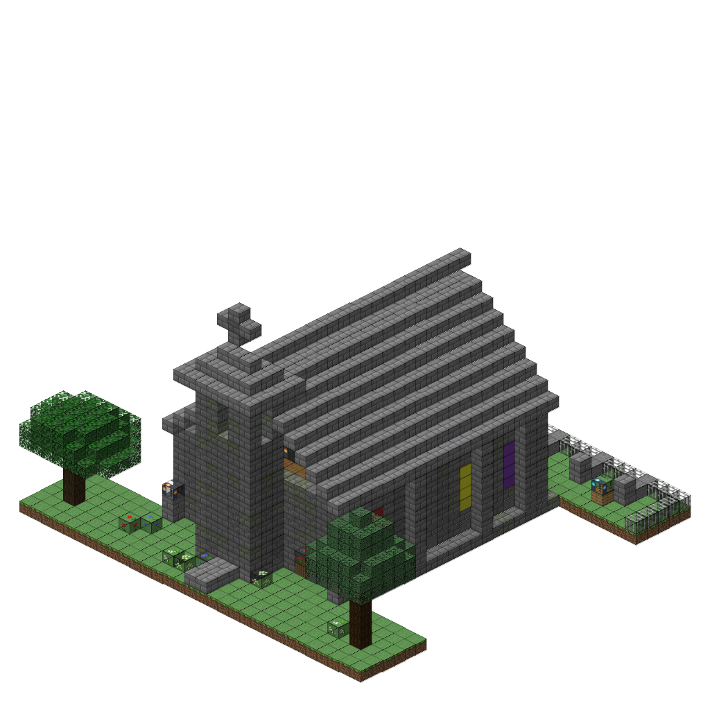 Stone Chapel with Graveyard, isometric render