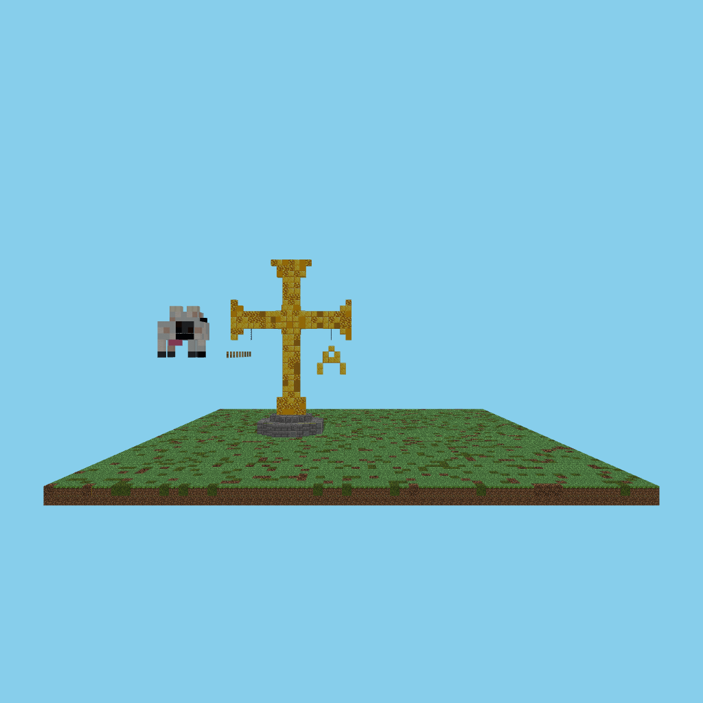 Cruz de la Victoria (Asturias) y una vaca front view