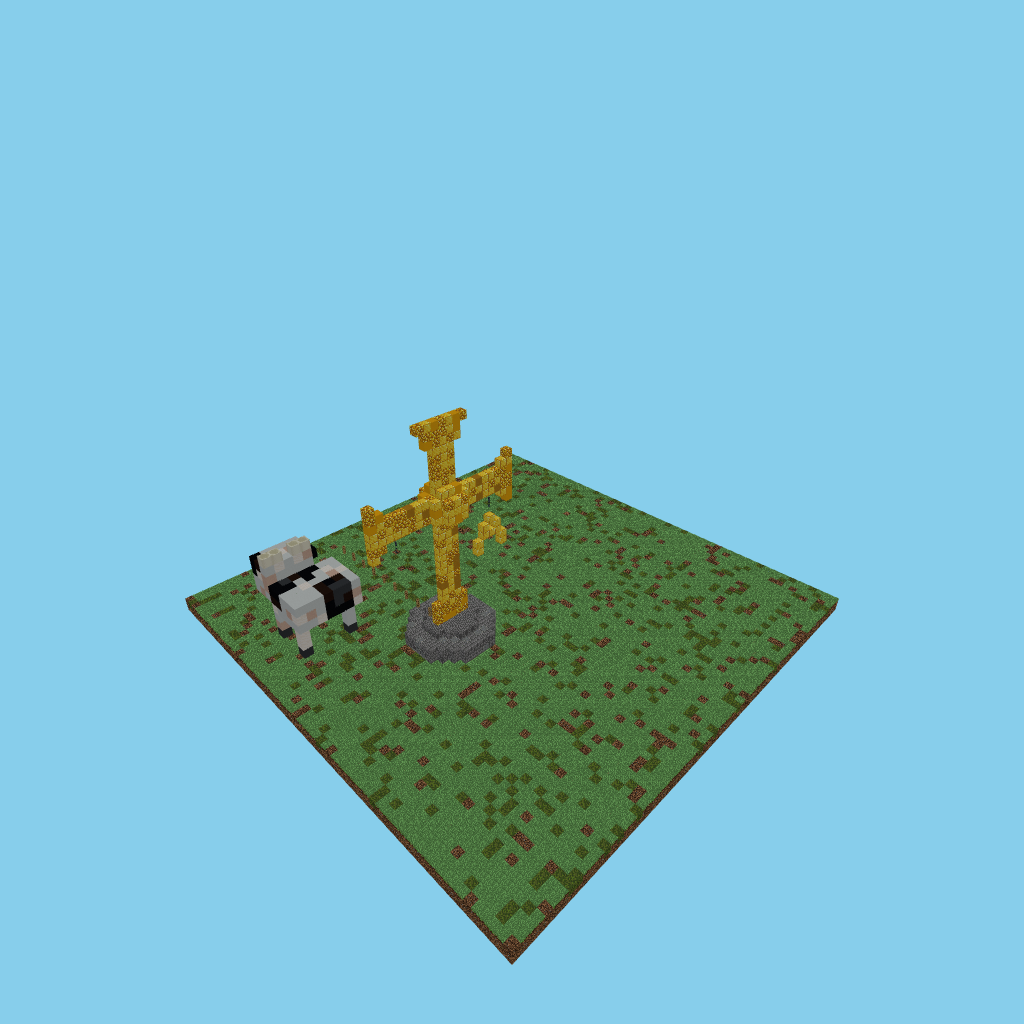 Cruz de la Victoria (Asturias) y una vaca, isometric render