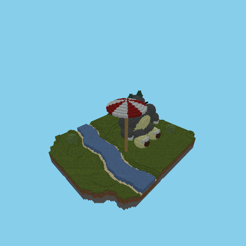 Snorlax en Taburete Enano junto al Río, isometric render