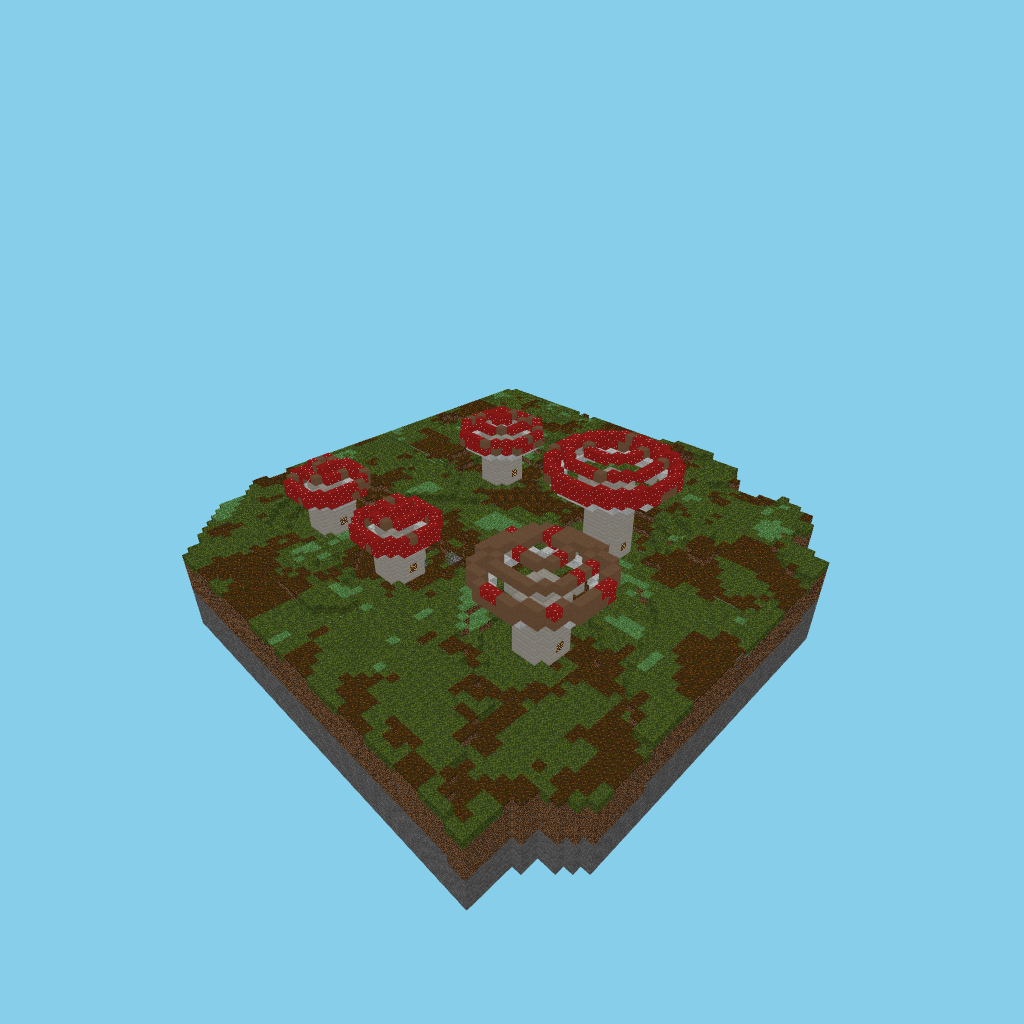 A-indexed mushroom fairy village, isometric render