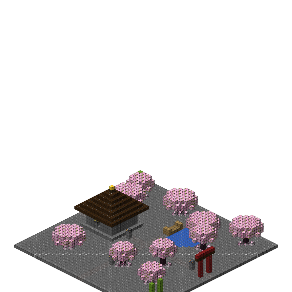 Cherry Blossom Garden with Shrine (Group B), isometric render