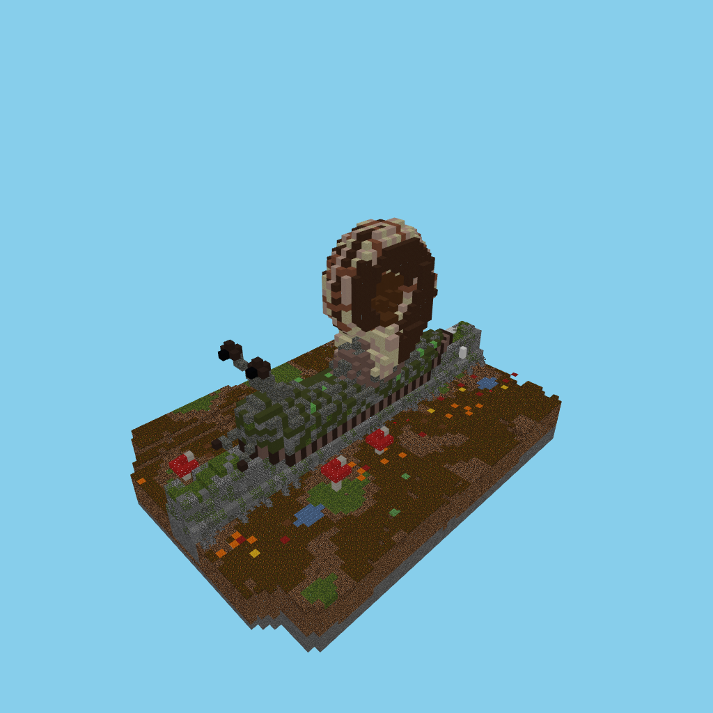 Colossal garden snail on dry-stone wall (guided) isometric view