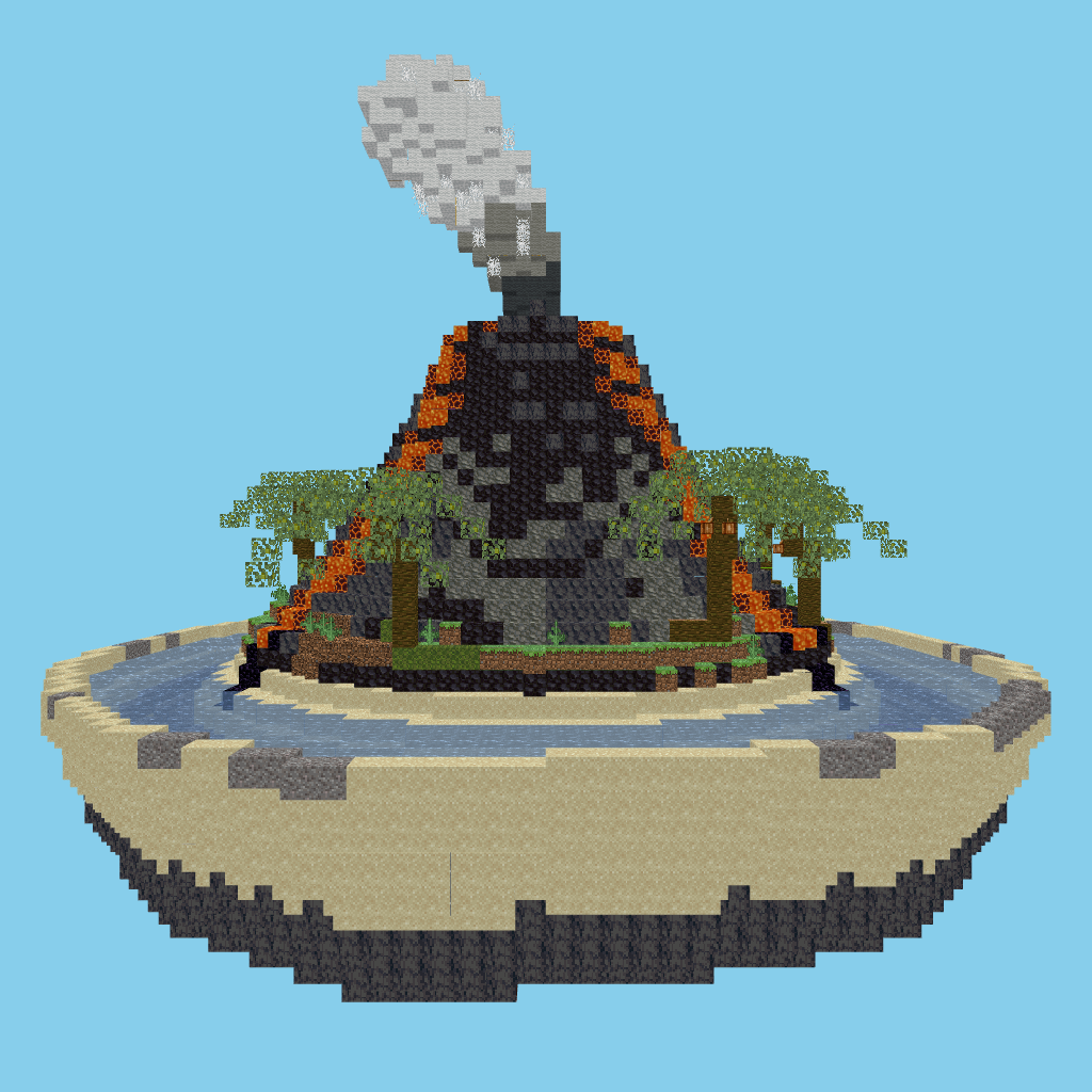 [autoeval-param] Volcanic Island with Lava Flows front view