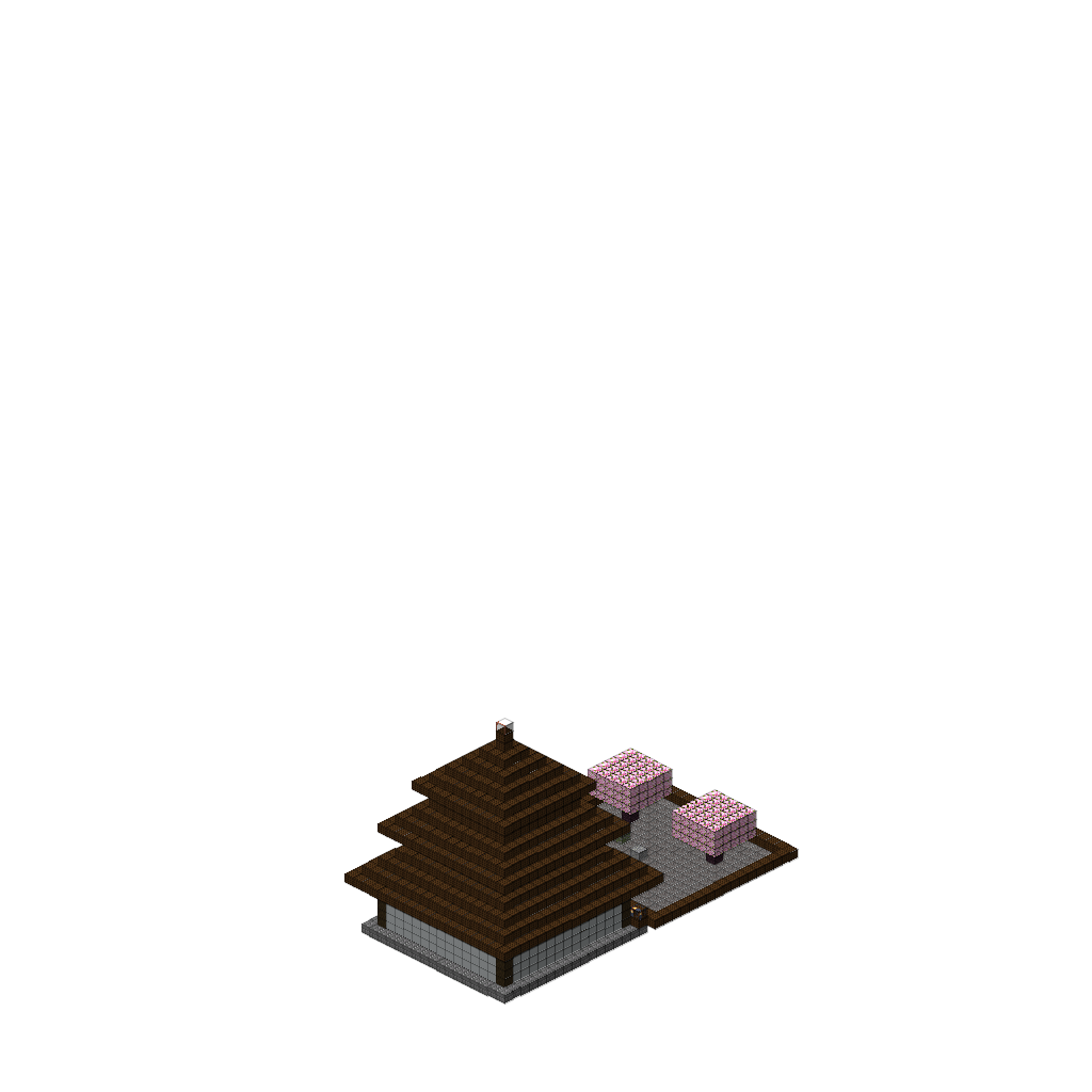 Japanese Pagoda Temple with Zen Garden (Phase 1) (Group A), isometric render